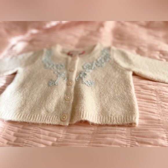 Ruby & Bloom Soft Peach Cardigan with Silver Floral Lace detail NWOT - Picture 5 of 8